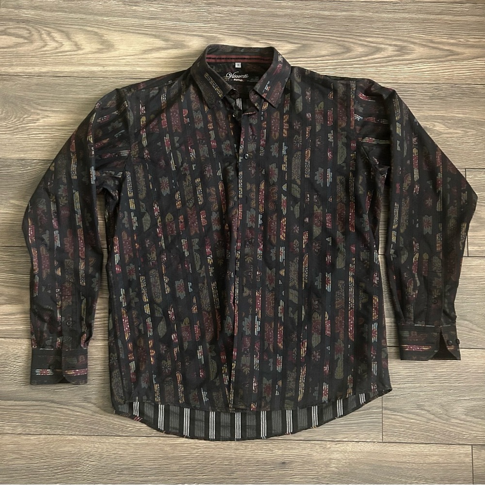 Visconti Uomo Black Patterned Long sleeve Button Up